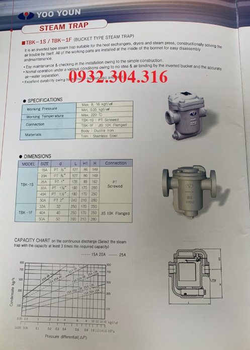 thông số kỹ thuật bẫy hơi DN25